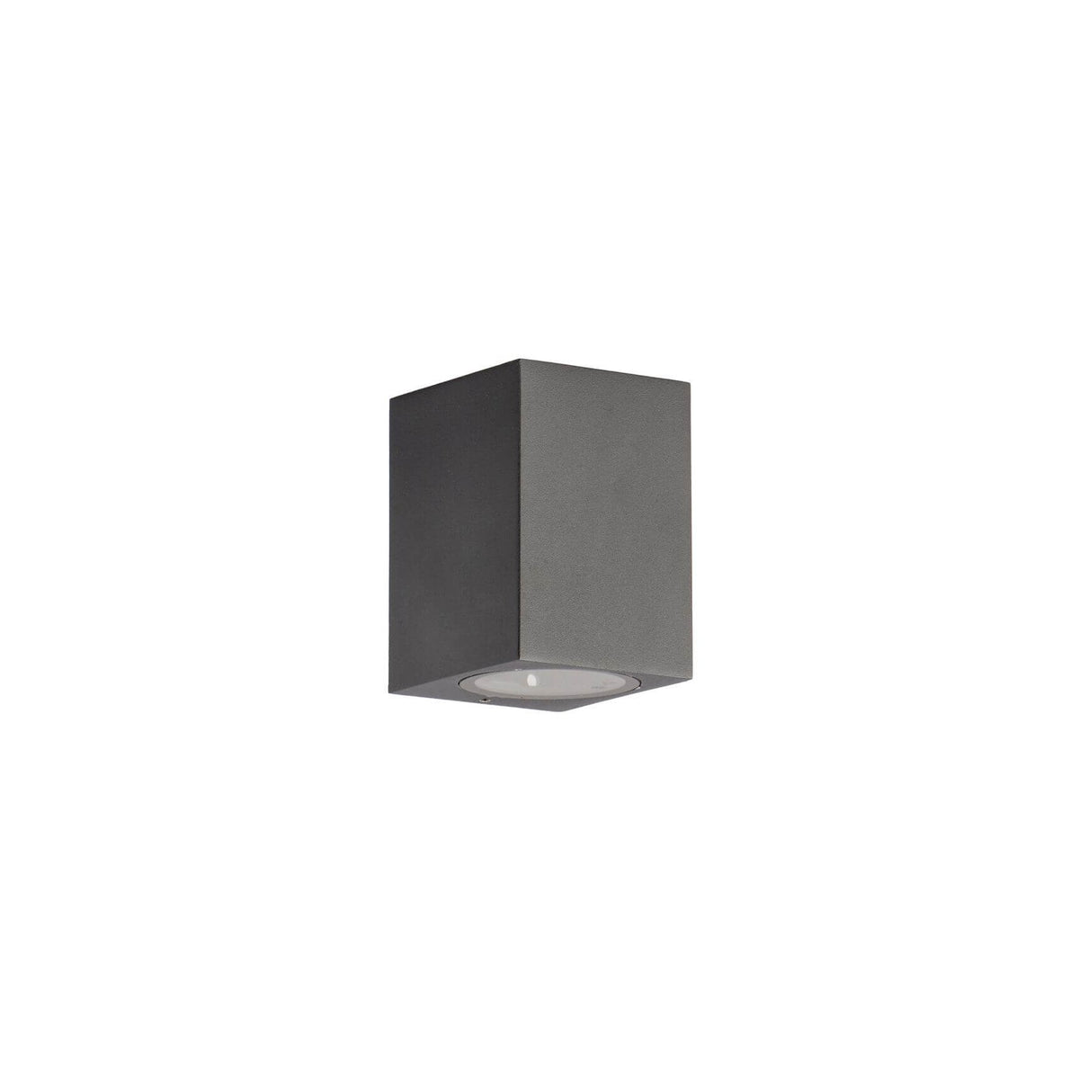 Applique extérieure cubique anthracite avec diffuseur rond orienté vers le bas.
