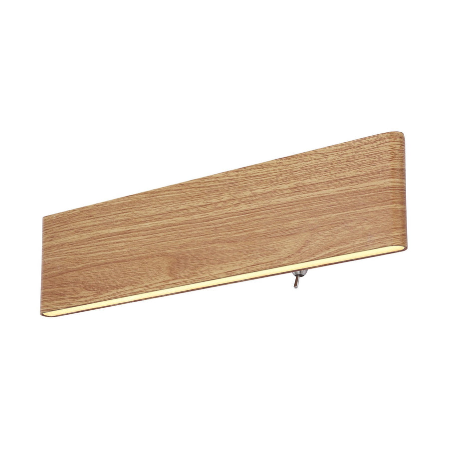Vue de face de l'applique murale en bois clair avec diffuseur LED.