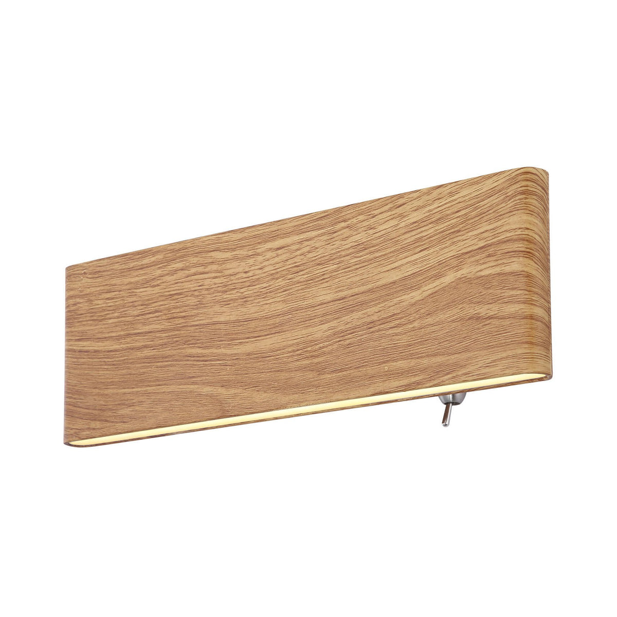 Vue de trois quarts d'une applique murale en bois clair avec diffuseur lumineux bas