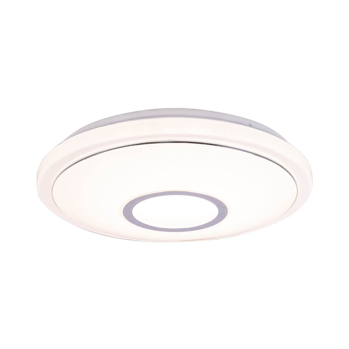 Plafonnier LED rond blanc présenté de face sur fond neutre
