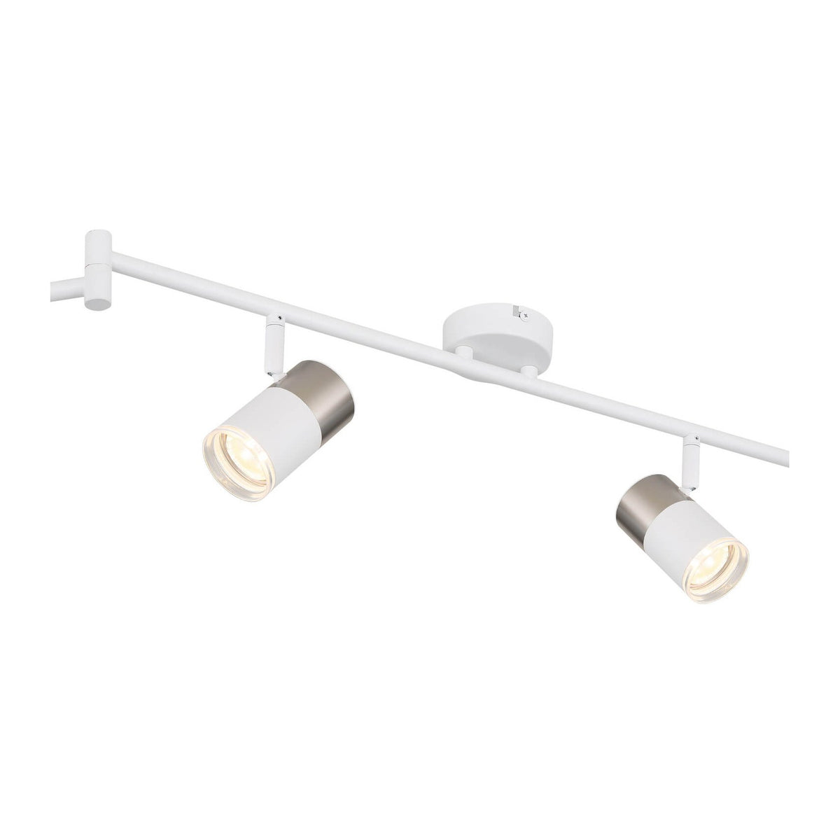 Vue de face du rail blanc mat avec deux projecteurs cylindriques orientables