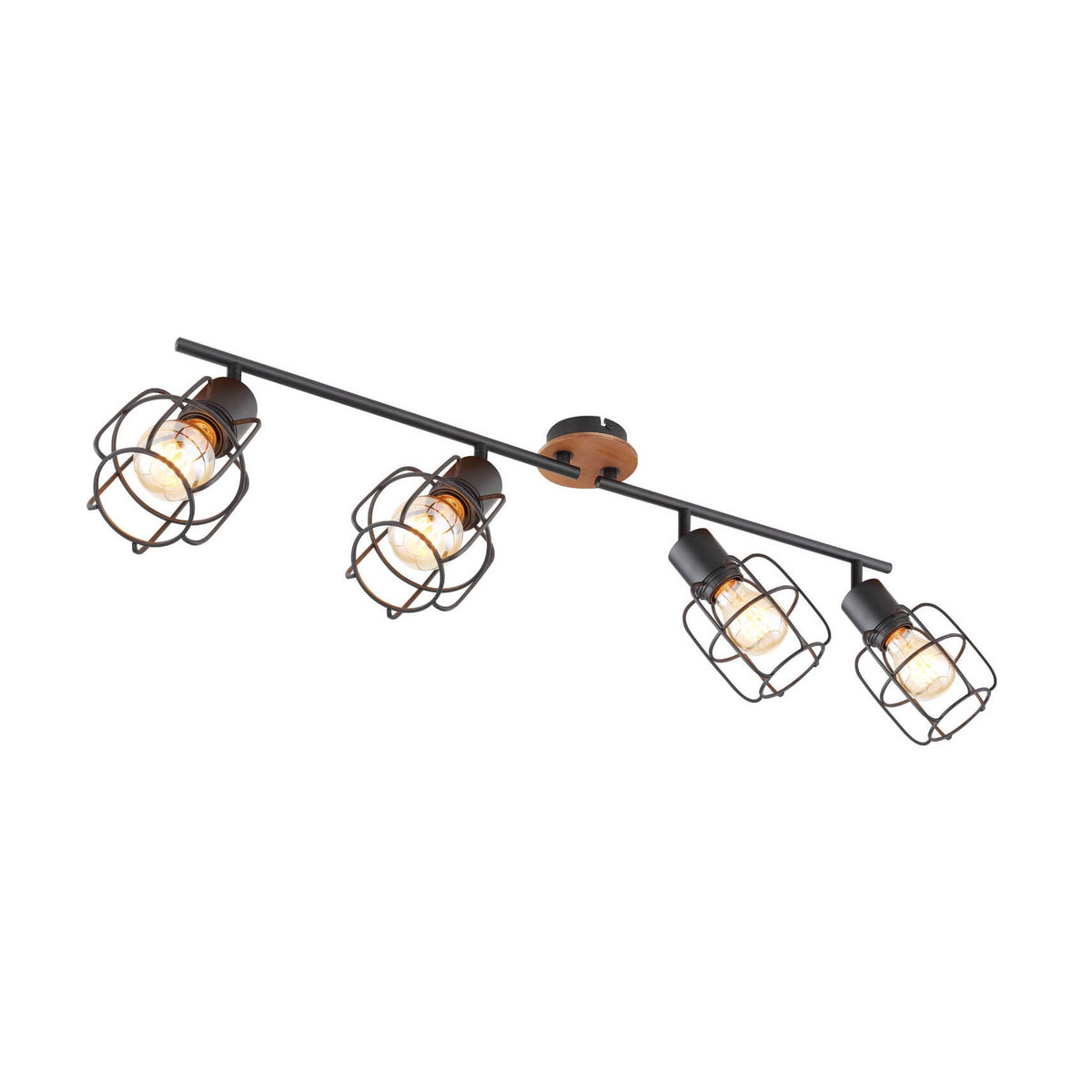 Vue d'ensemble du luminaire plafond noir à quatre spots cages orientables