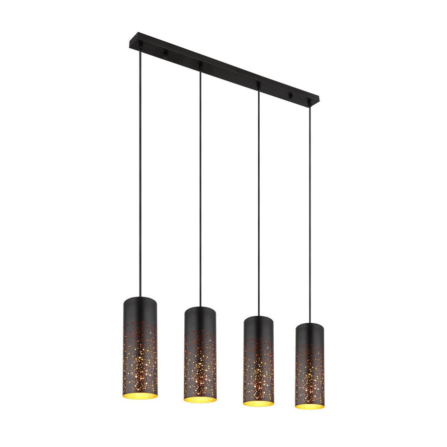 Suspension quatre cylindres noirs mats perforés, présentée de face sur fond blanc