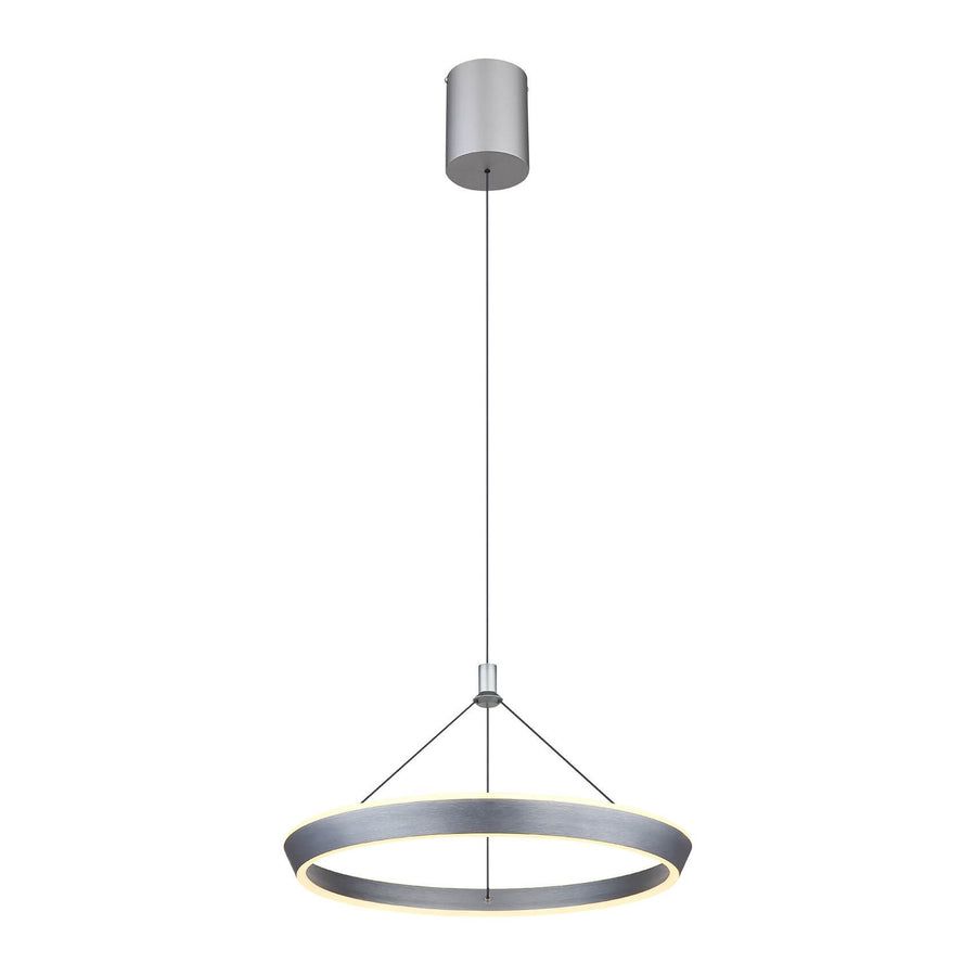 Vue de face du luminaire suspendu avec anneau gris et câble central