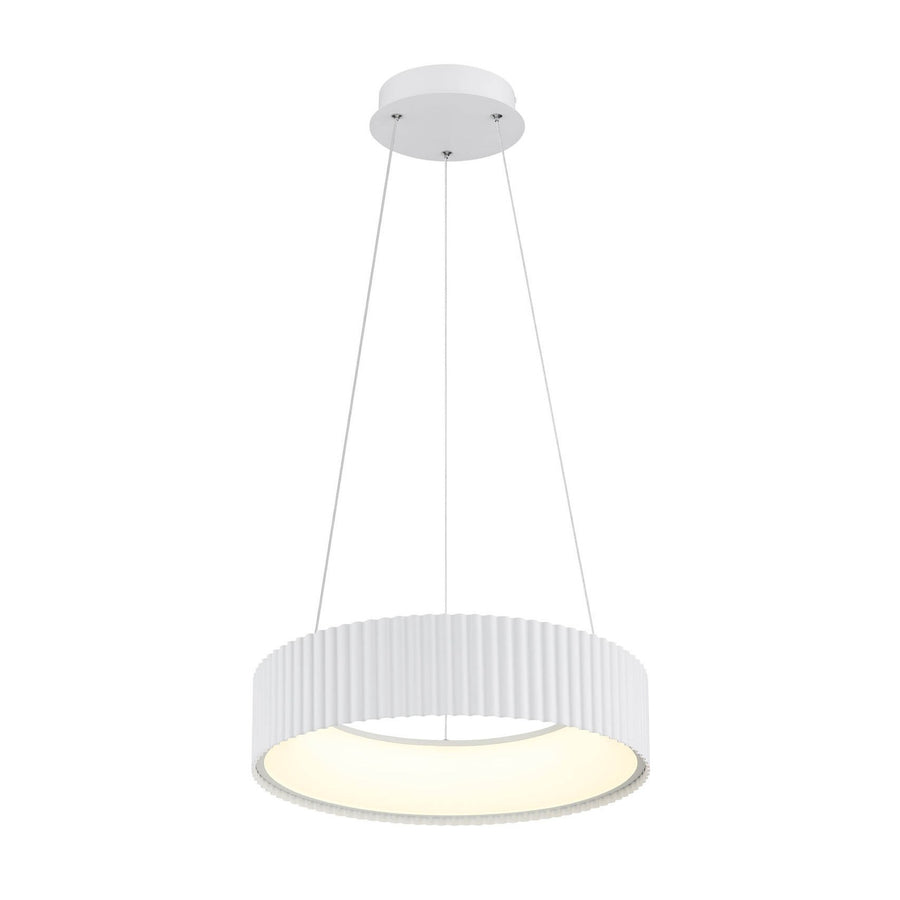 Vue produit de face, abat-jour cylindrique côtelé et diffuseur lumineux allumé