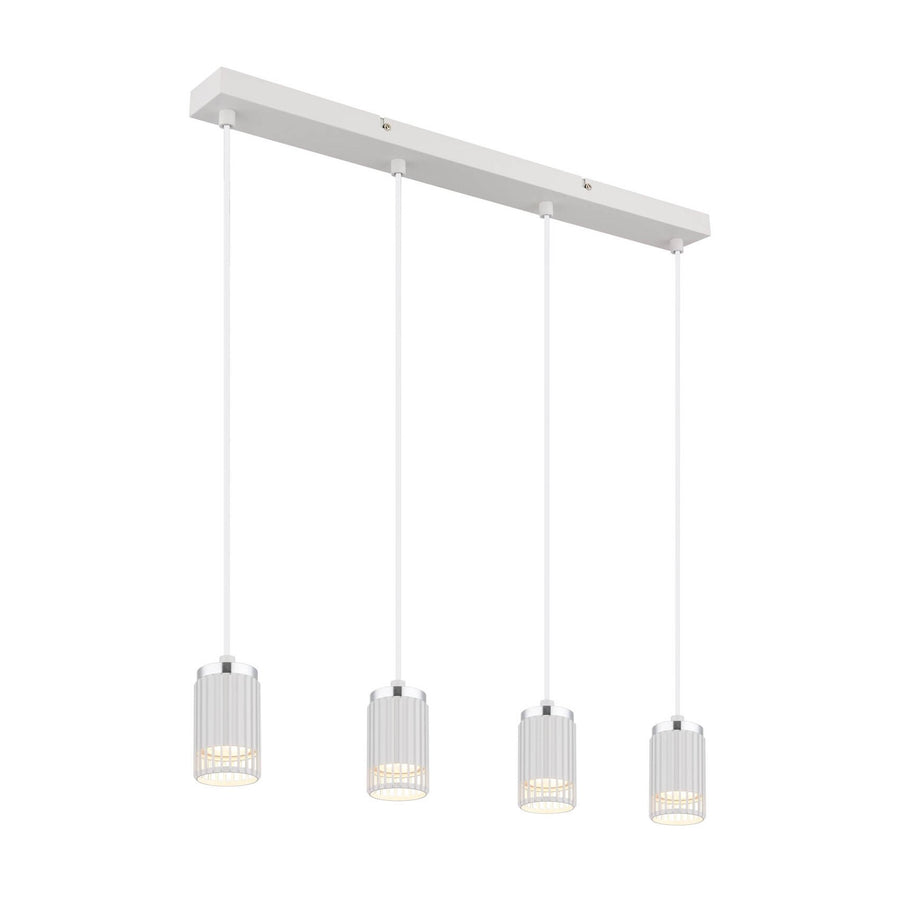 Suspension blanche à quatre cylindres ajourés suspendus sous une barre rectangulaire