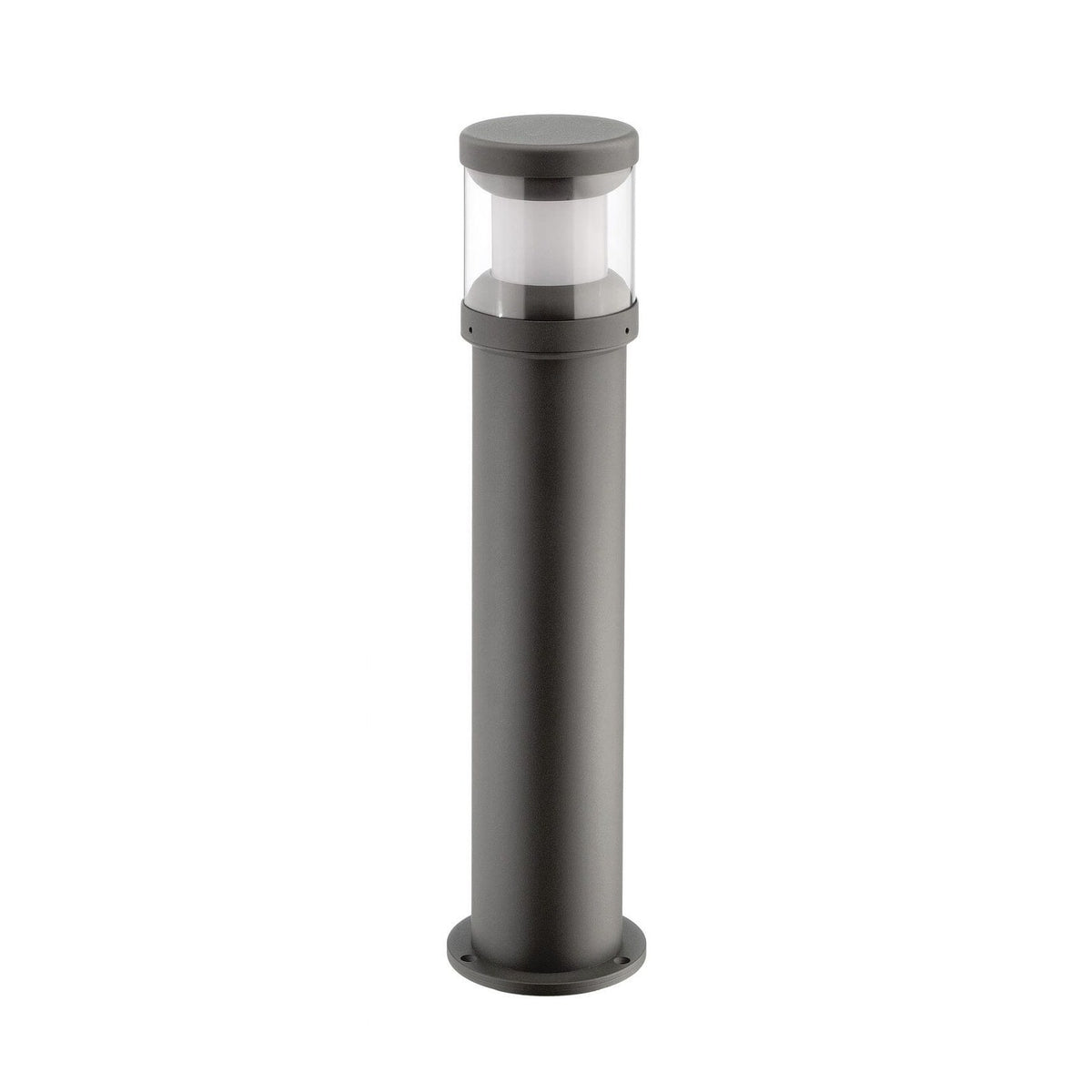 Borne extérieure anthracite de face avec diffuseur cylindrique et embase.