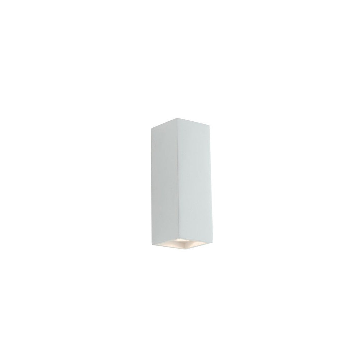 Applique murale rectangulaire blanche en plâtre, vue de face isolée sur fond blanc.