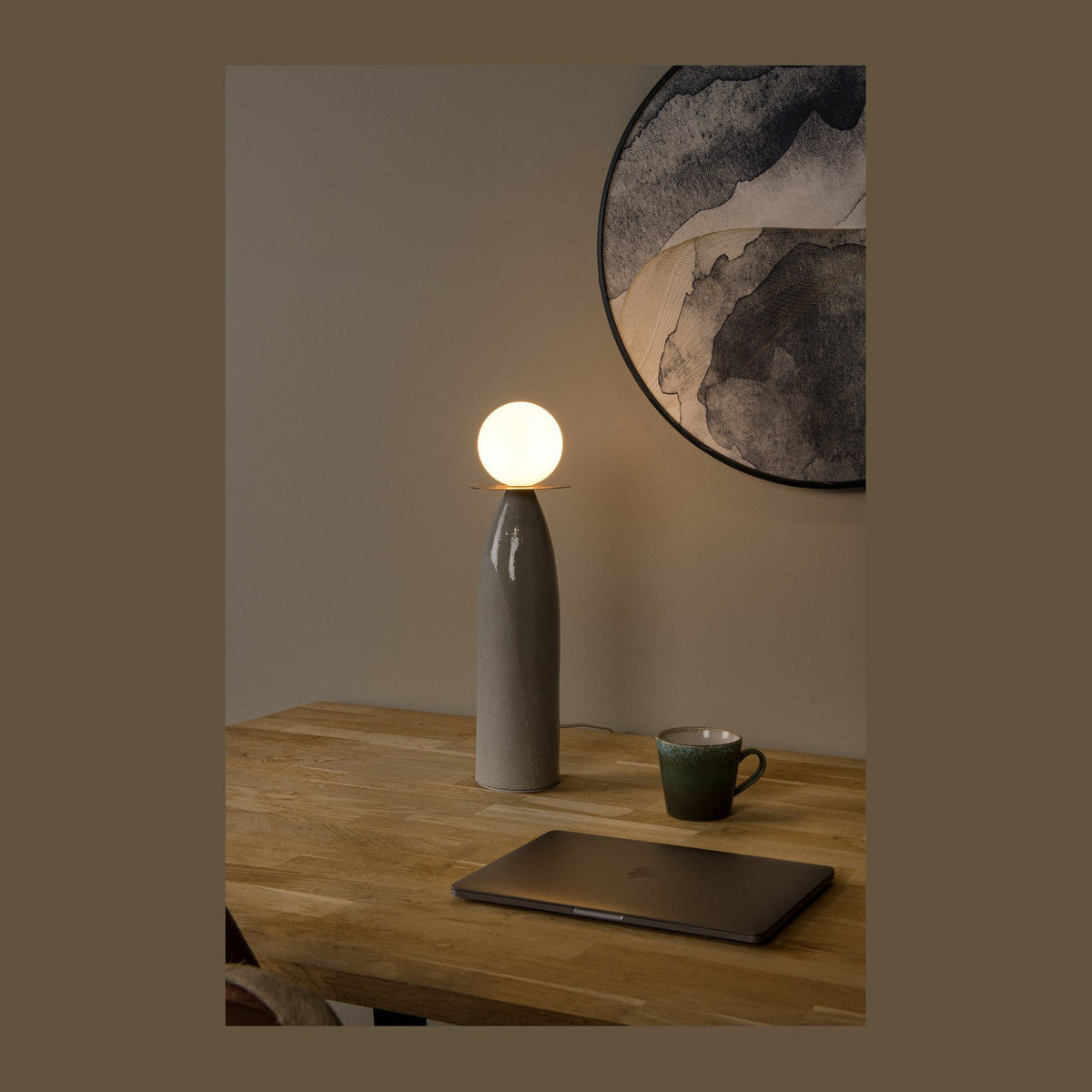 Lampe à poser Figaro grise, verre, H 45 cm