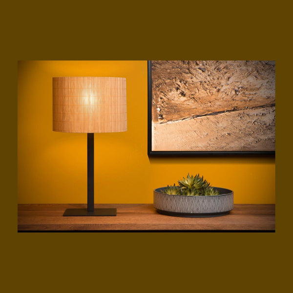 Lampe à poser Magius bois clair et noire, rotin