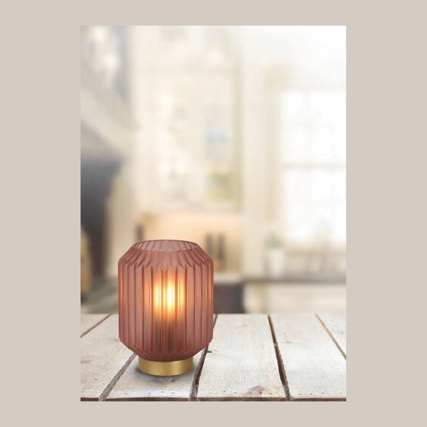 Lampe à poser Sueno rose et dorée mat, verre