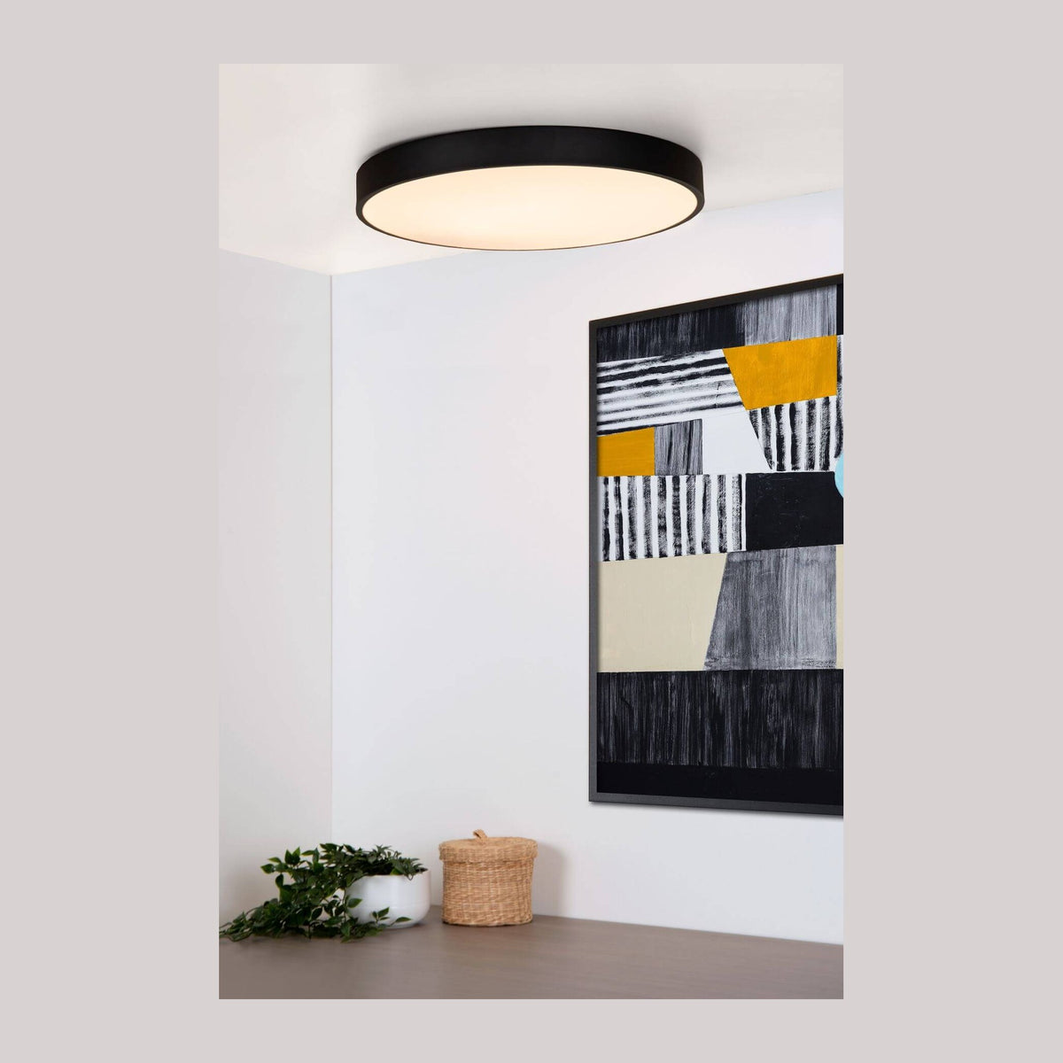 Plafonnier Unar noir et opale, Ø 50 cm