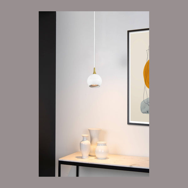 Suspension Favori blanche et dorée mat