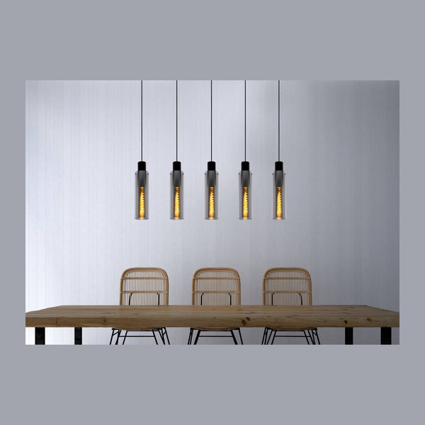 Suspension Orlando 5 lumières fumée et grise, verre