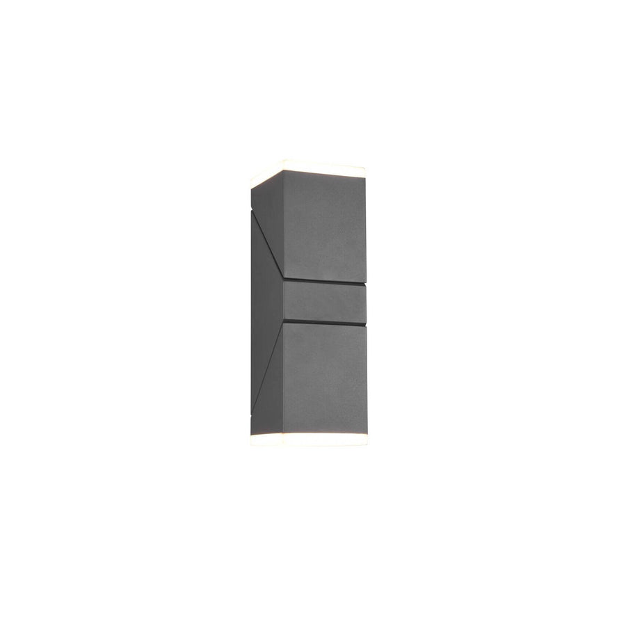 Applique murale anthracite rectangulaire, vue de face avec éclairage haut et bas.