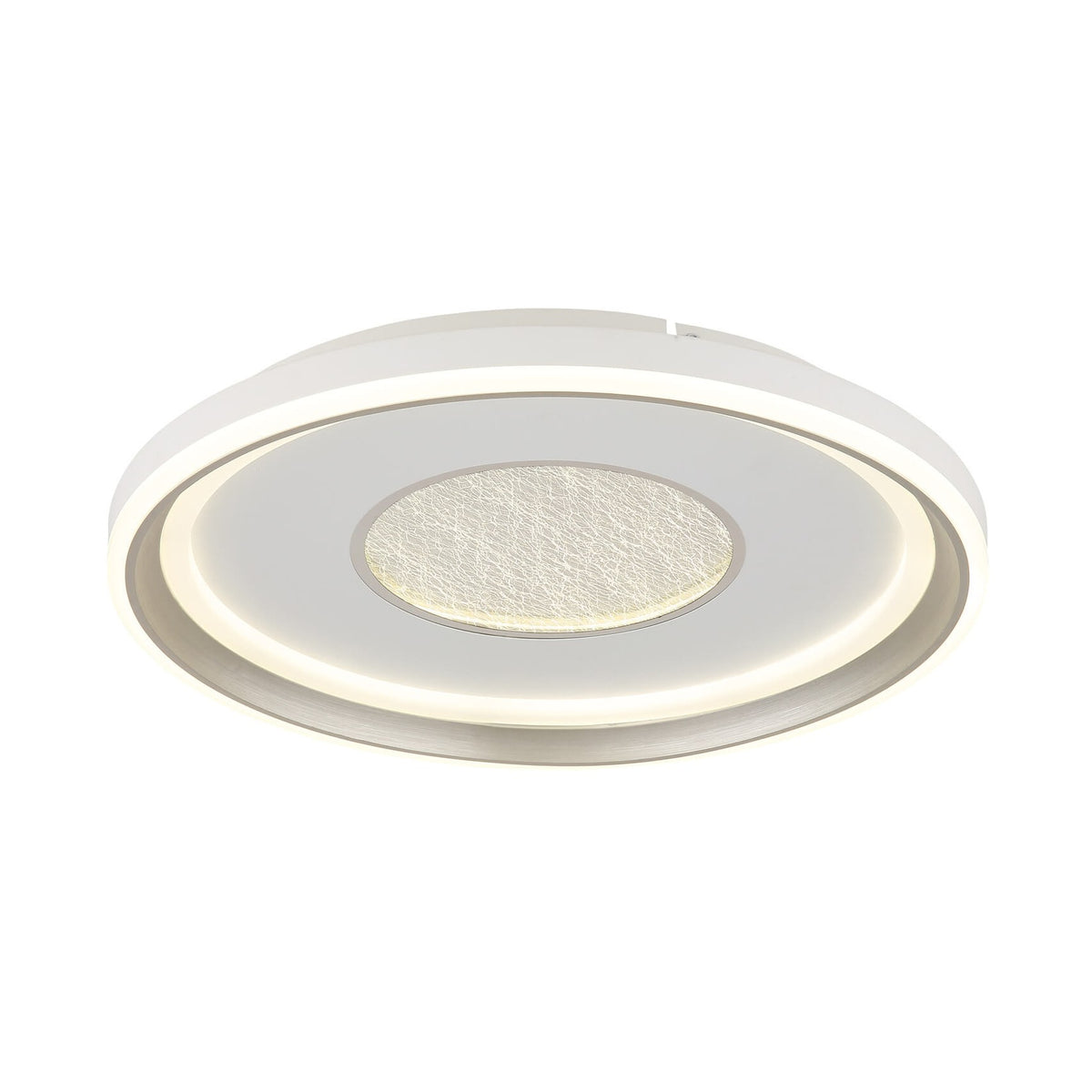 Plafonnier rond blanc mat vu de face sur fond neutre