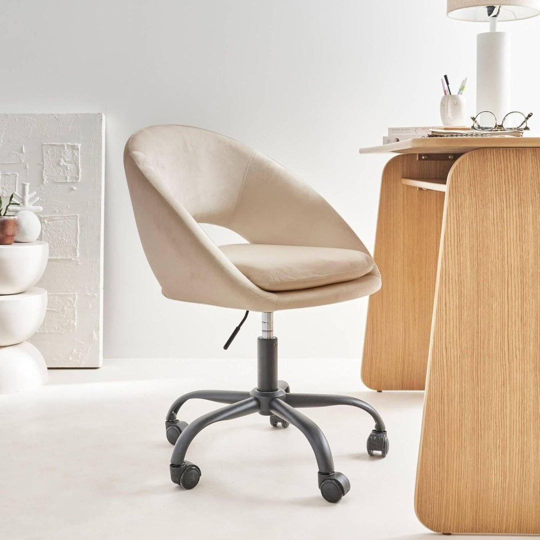 Chaise Bureau Velours Blanc Cassé | Nébul - Designix Chaise de Bureau