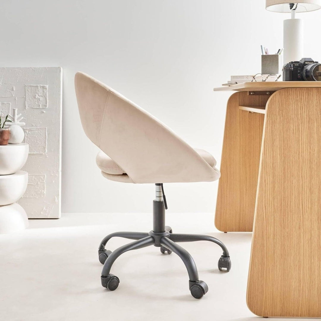 Chaise Bureau Velours Blanc Cassé | Nébul - Designix Chaise de Bureau