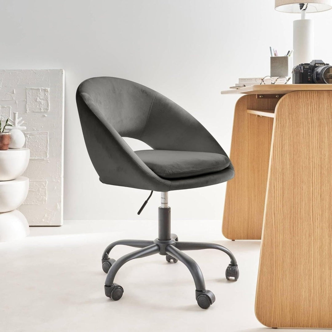 Chaise Bureau Velours Gris | Halo - Designix Chaise de Bureau