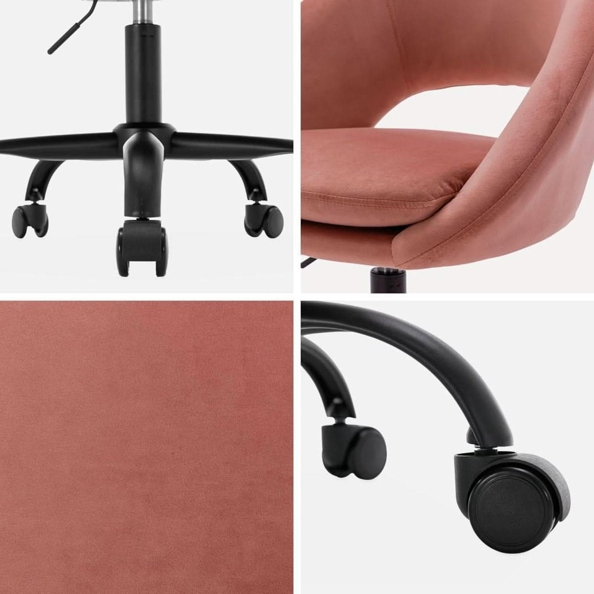 Chaise Bureau Velours Rose | Ivoire - Designix Chaise de Bureau