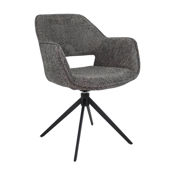 Chaise pivotante en bouclé gris foncé et base métal | LUMA