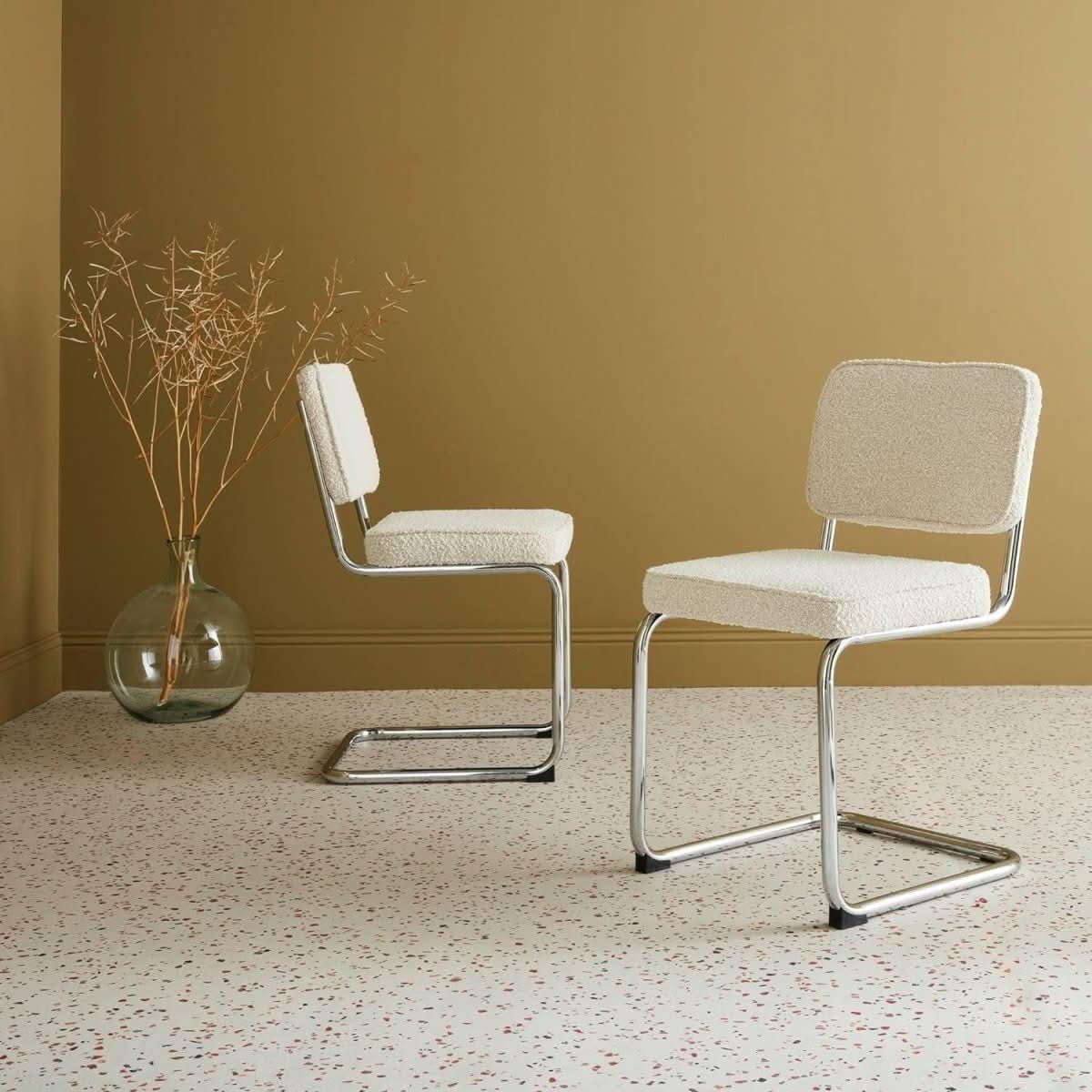 Chaises Cantilever Bouclette Blanc | Zen - Designix Chaises