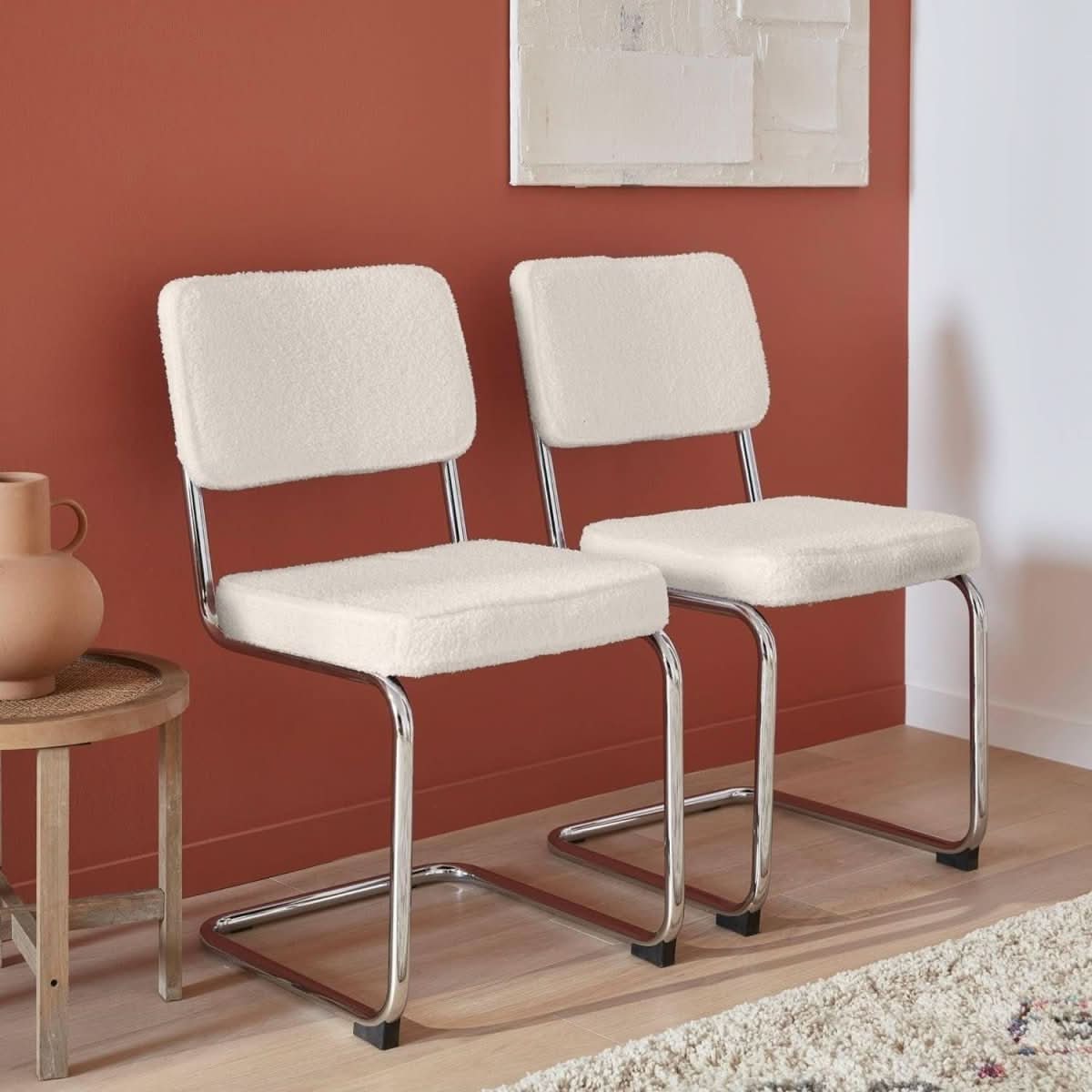 Chaises Cantilever Bouclettes Crème | Linge - Designix Chaises