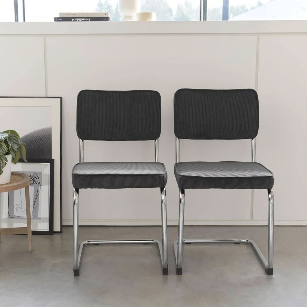 Chaises Cantilever Velours Gris | Bluff - Designix Chaises