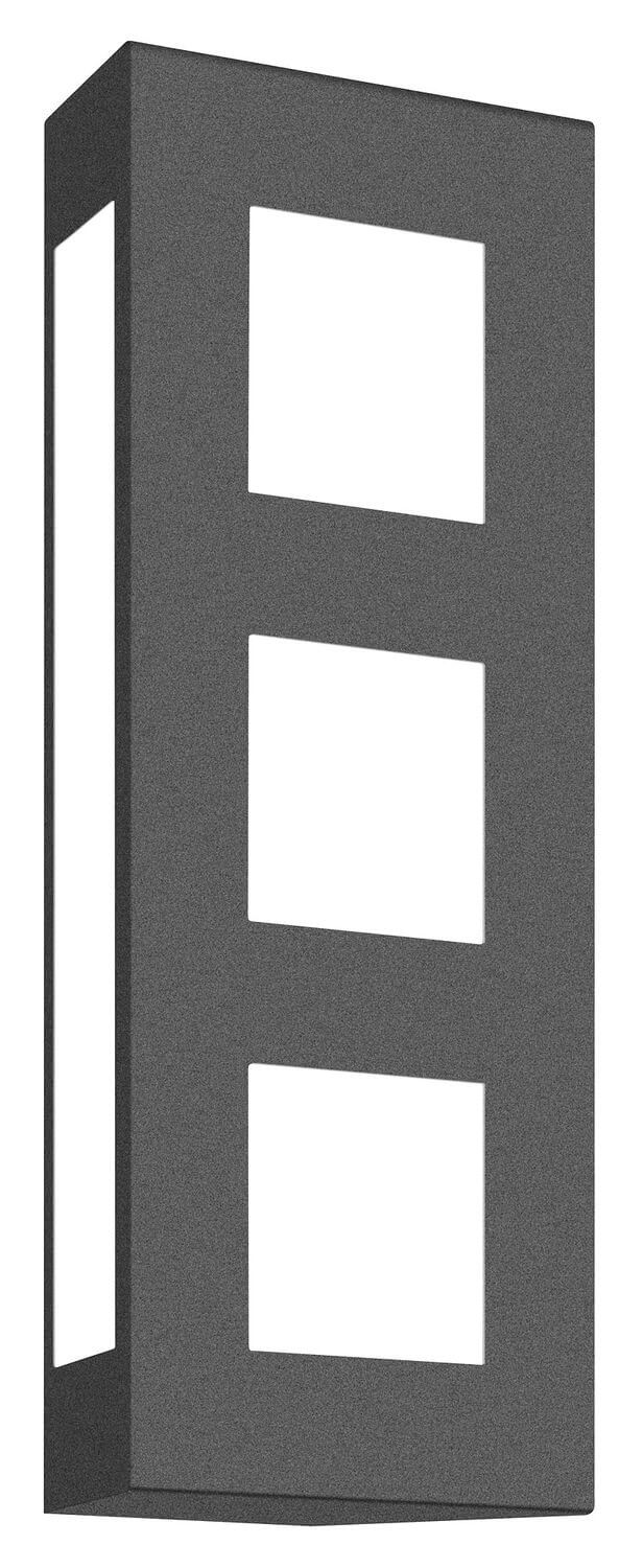 Vue frontale du luminaire mural anthracite présentant trois ouvertures carrées superposées.