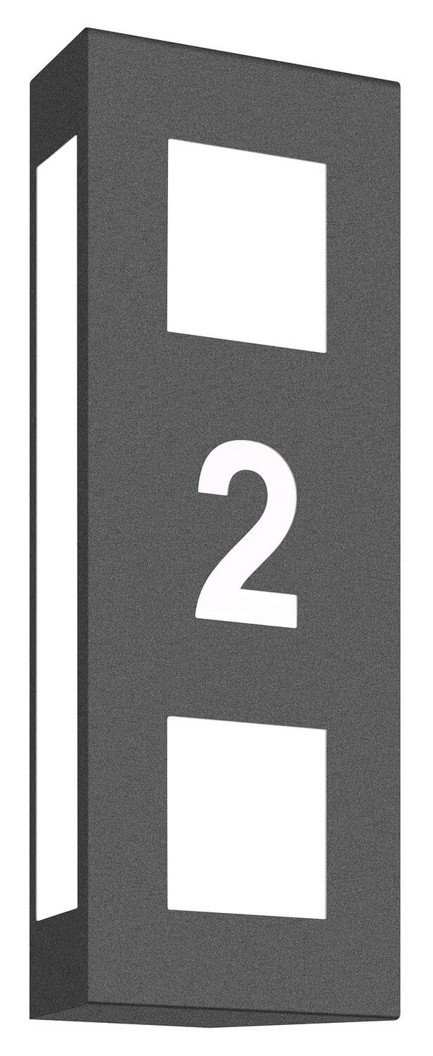 Face avant de l'applique extérieure anthracite montrant deux découpes carrées et chiffre 2
