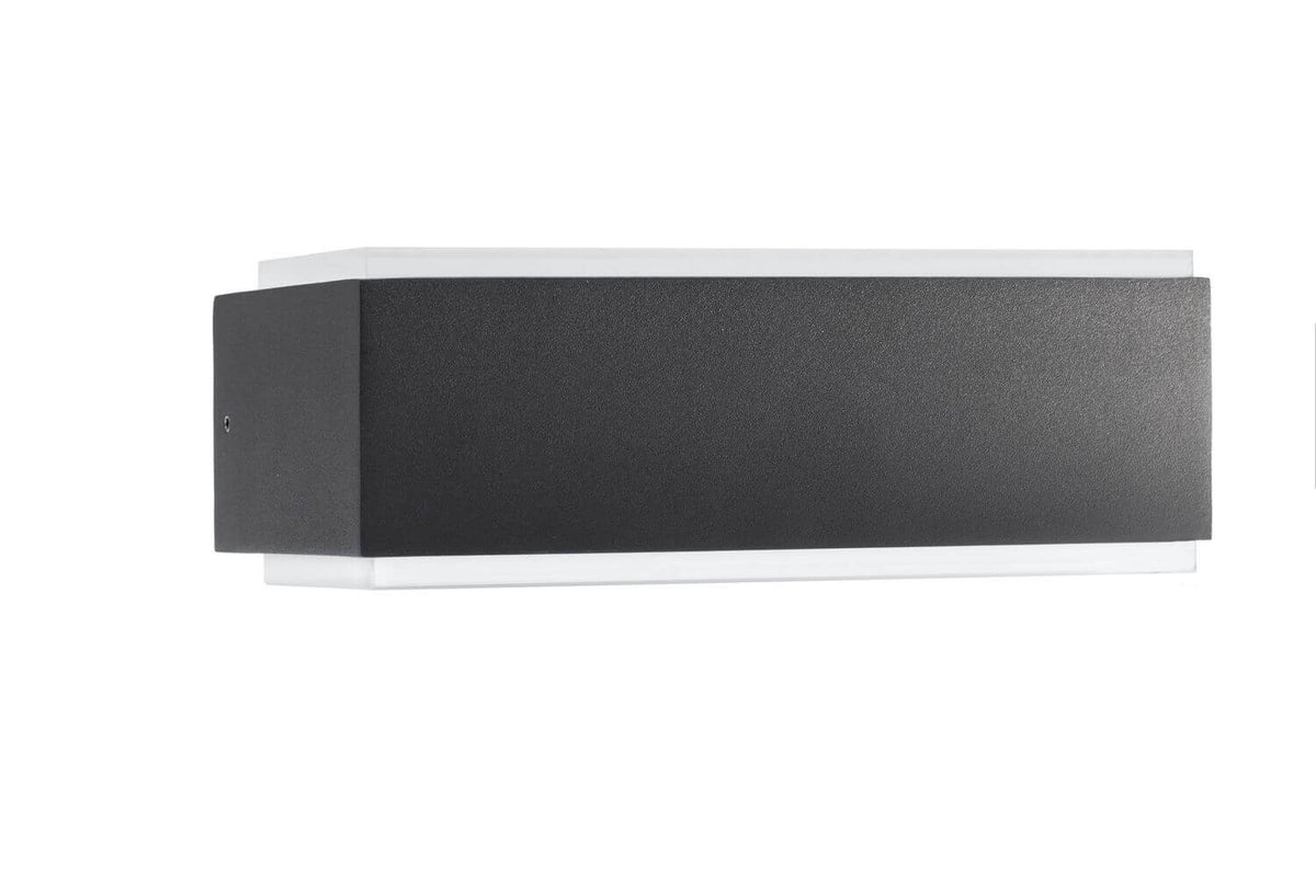 Vue de face du luminaire mural anthracite avec diffuseurs blancs haut et bas