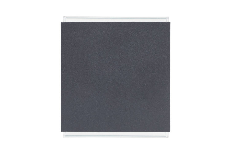 Vue de face du boîtier carré anthracite et ses deux bandes diffusantes blanches horizontales
