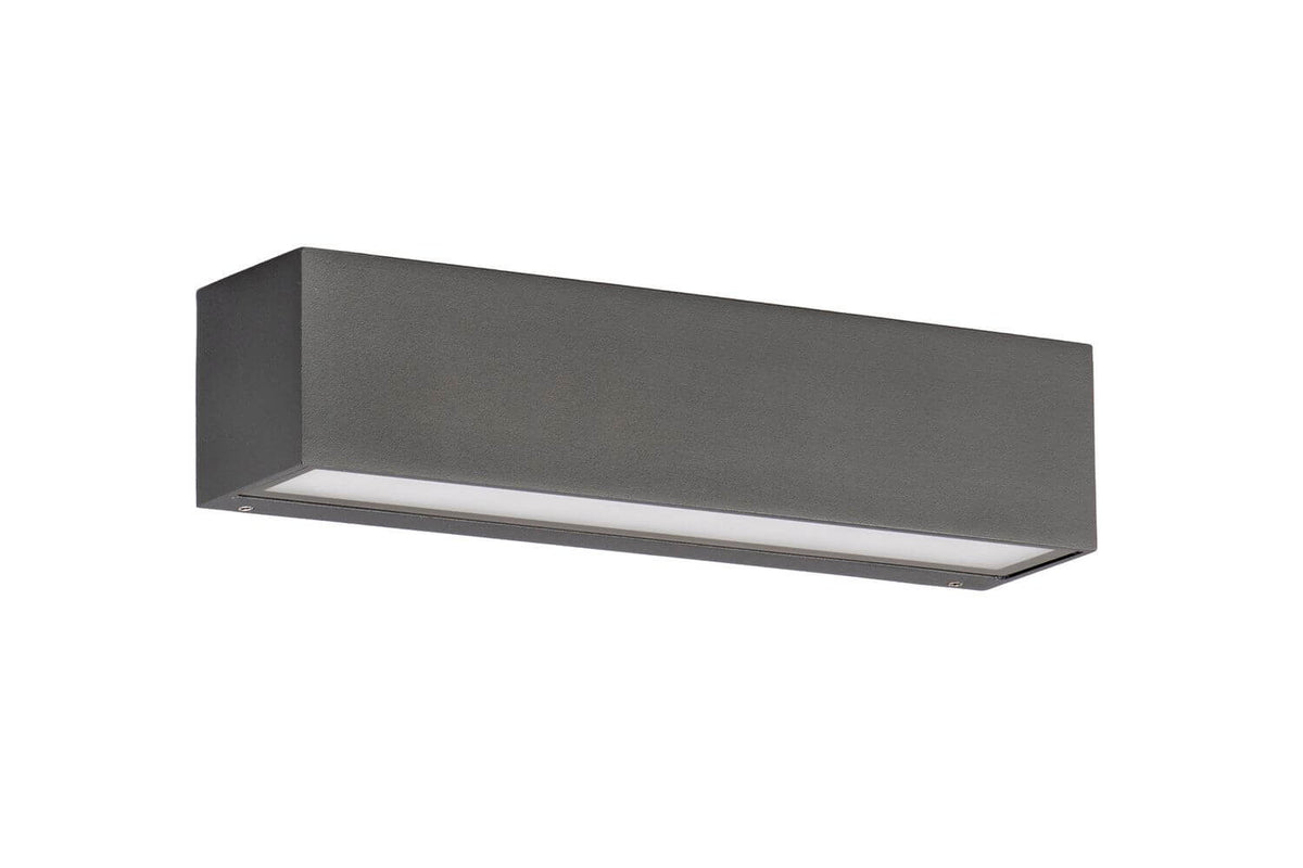 Vue de produit isolée d'une applique murale anthracite rectangulaire avec diffuseur inférieur blanc.