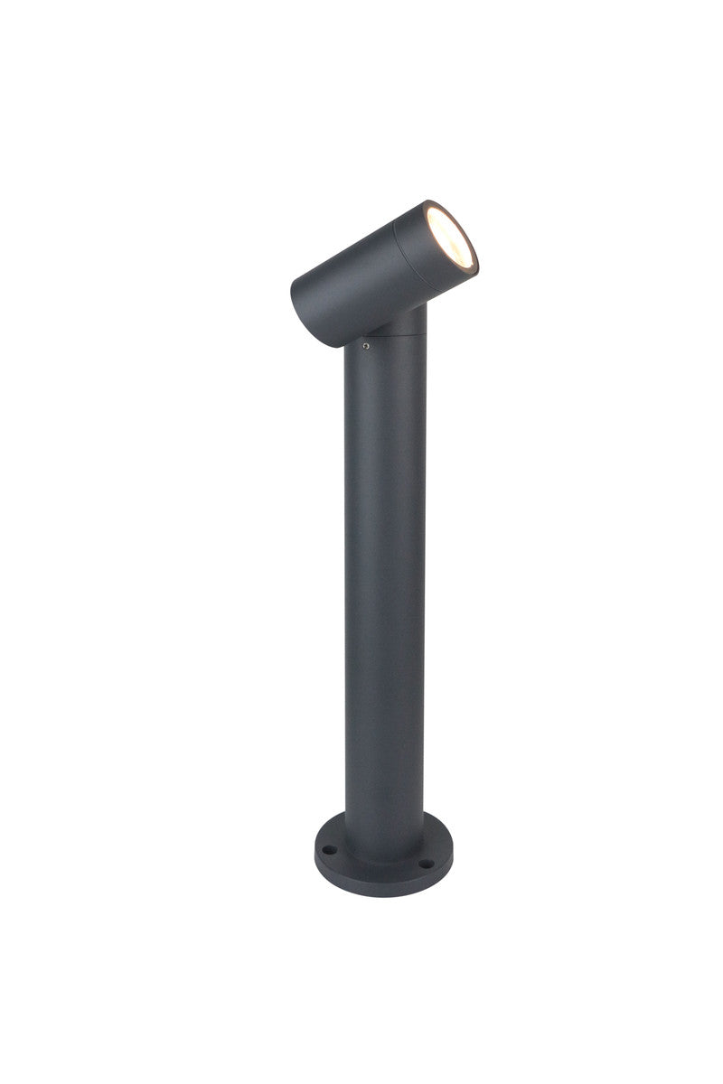 Vue de trois quarts du projecteur orientable fixé sur un pied cylindrique anthracite