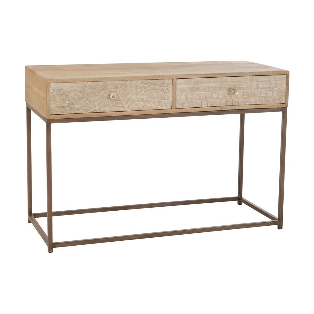 Console Beige Motifs Bois 2 Tiroirs - Designix