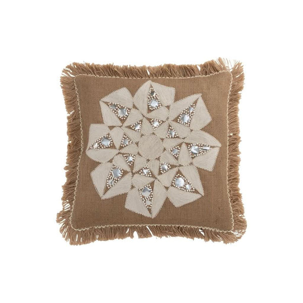 Coussin Abstrait Jute Naturel Beige