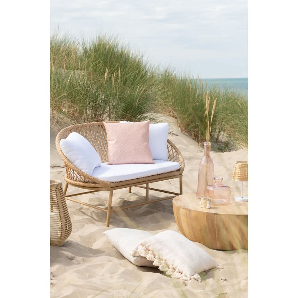 Coussin Beige Coton Carré Pompon - Designix