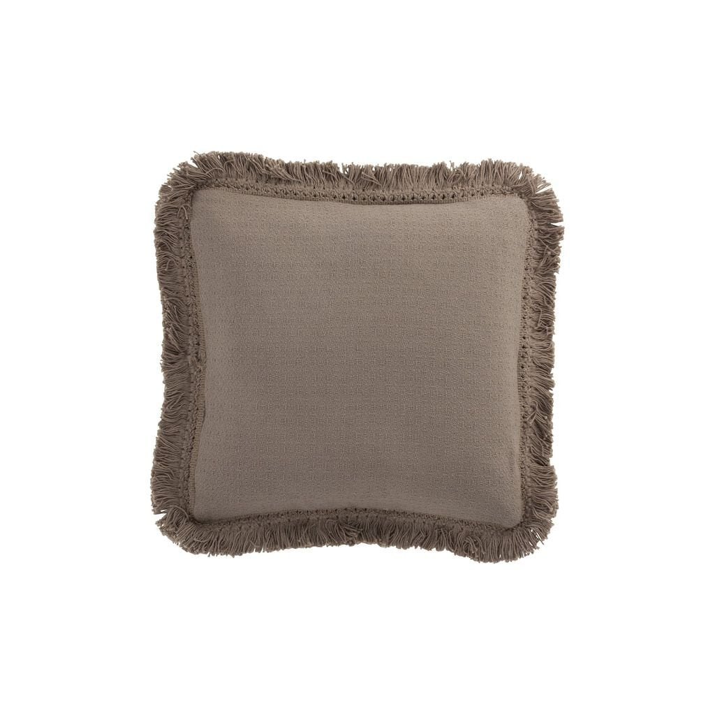 Coussin Carré Frangé Coton Taupe - Designix