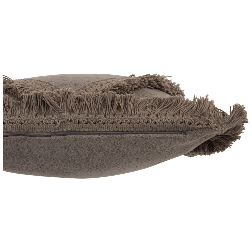 Coussin Carré Frangé Coton Taupe - Designix
