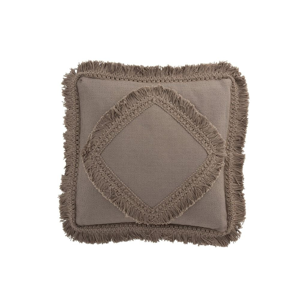 Coussin Carré Frangé Coton Taupe - Designix