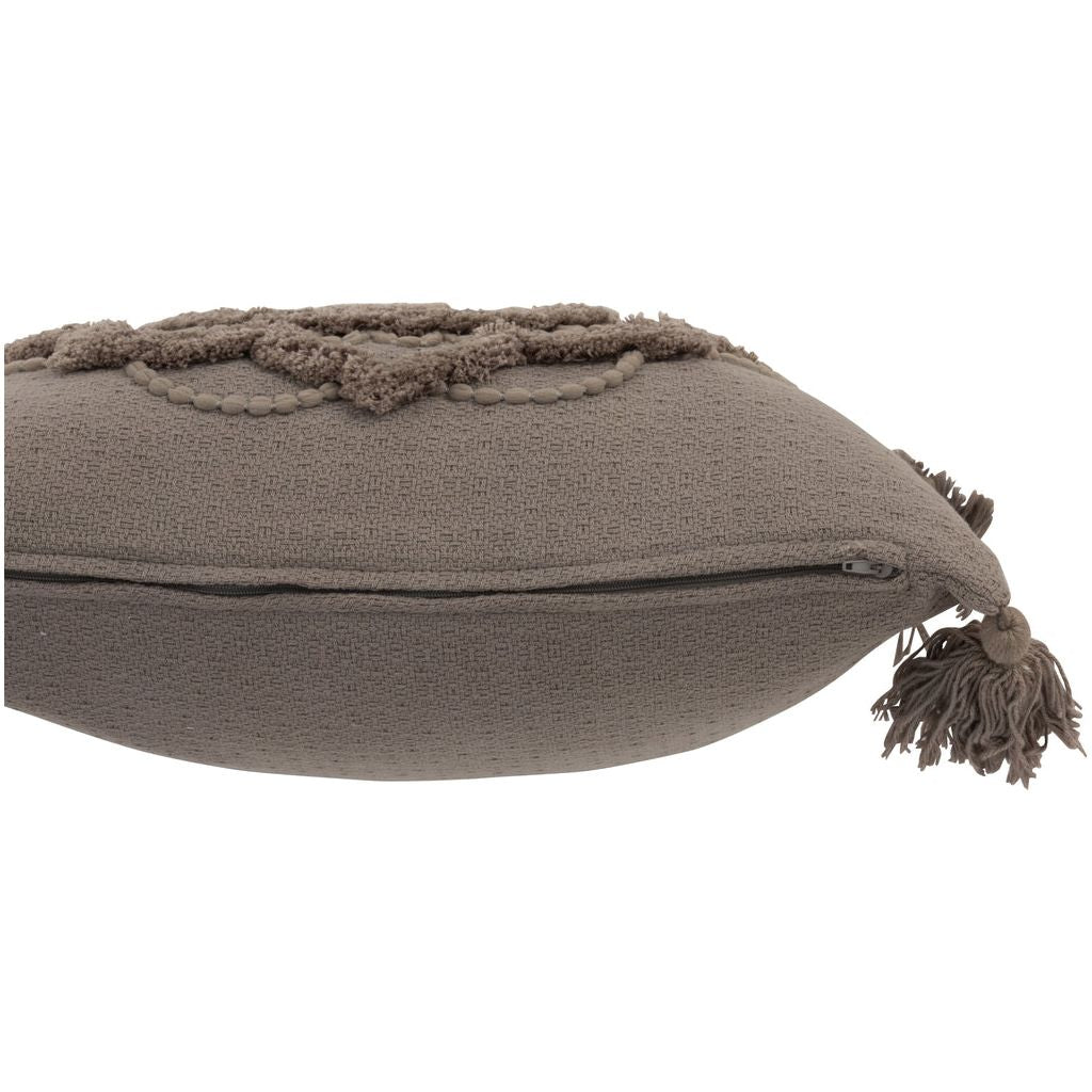 Coussin Fleur Taupe Avec Pompons - Designix