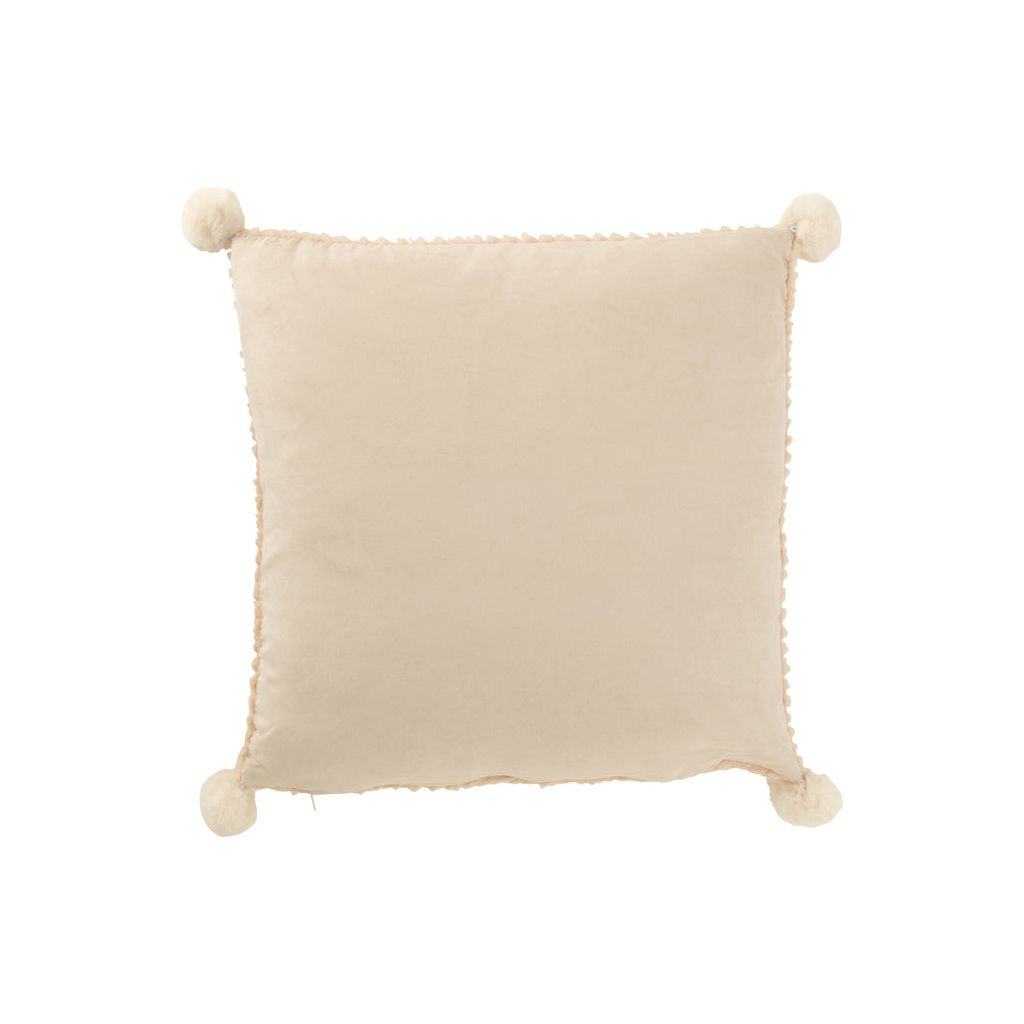 Coussin Polyester Beige Avec Pompons - Designix