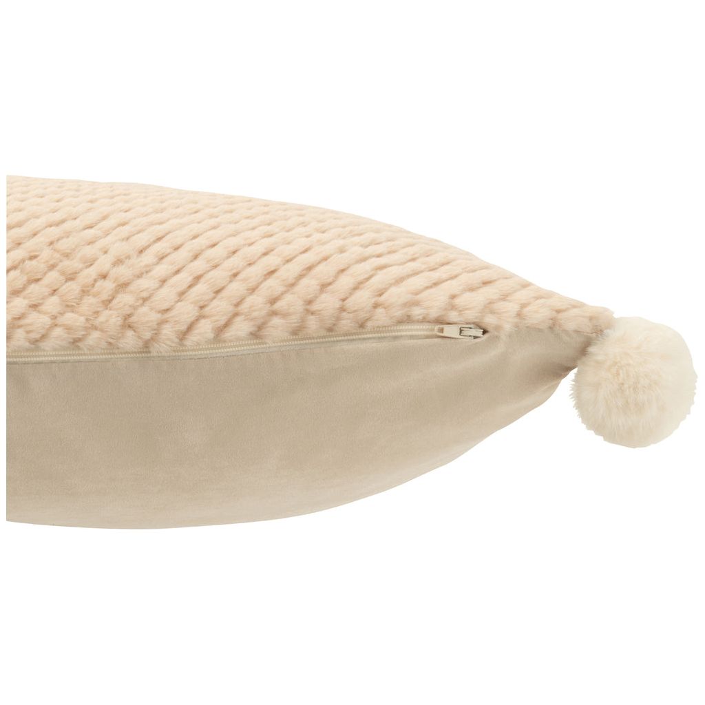 Coussin Polyester Beige Avec Pompons - Designix