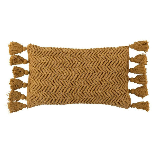 Coussin Rectangle Ocre À Pompons