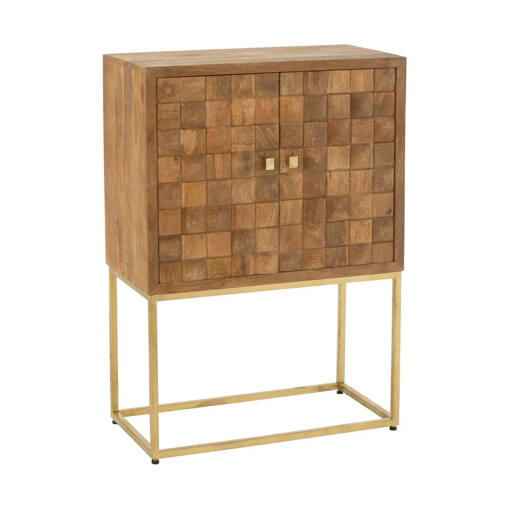 Armoire sur pied Nino en métal/bois de manguier naturel/or. | Designix - - https://designix.fr