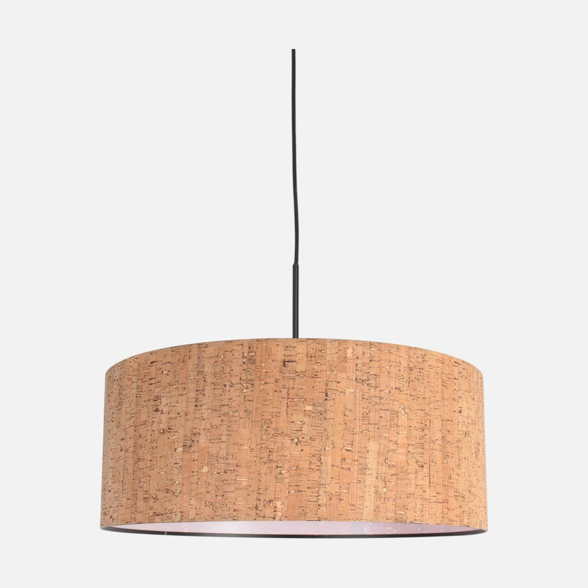 Suspension liège naturel abat-jour cylindrique noir Sparkled Light