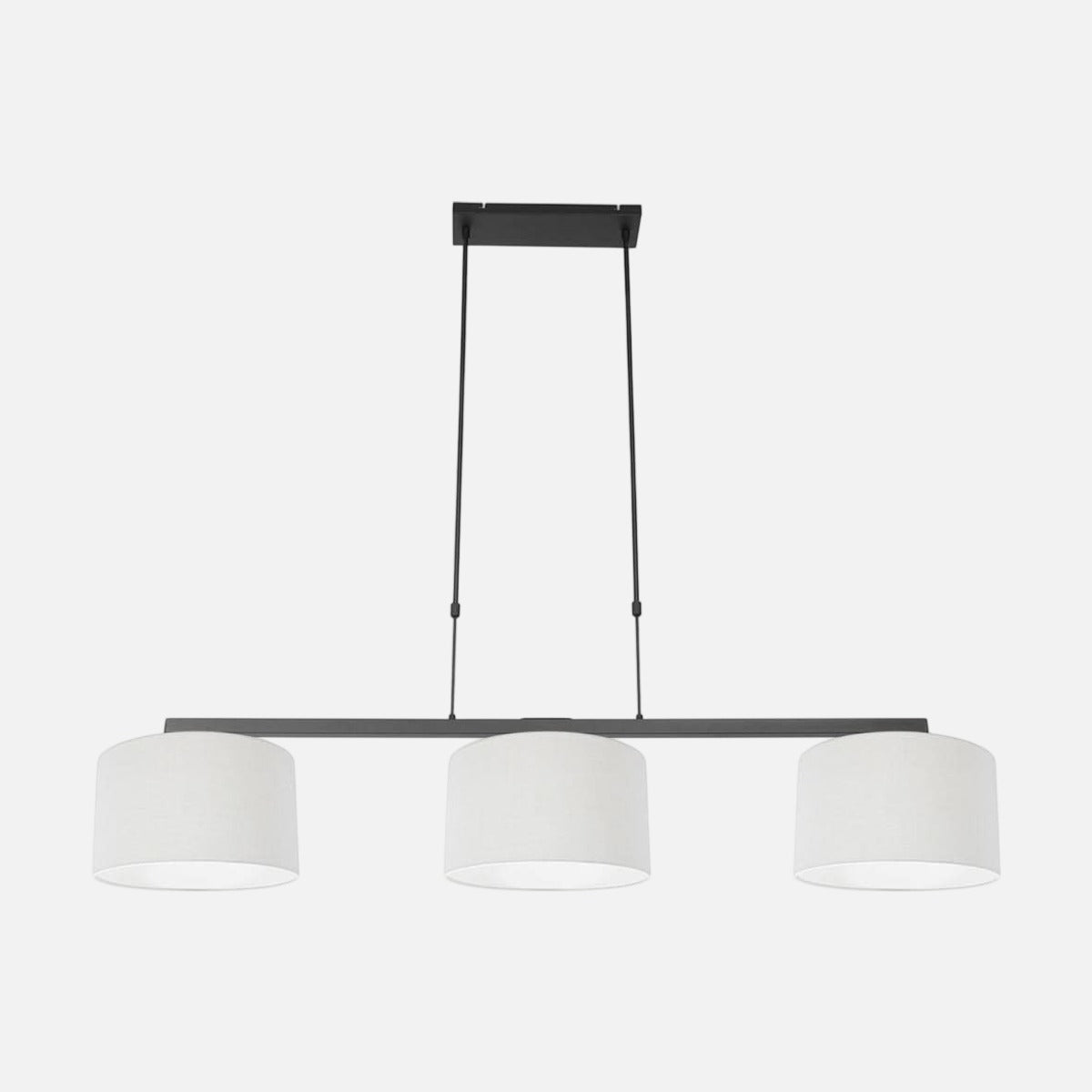 Suspension 3 lumières lin blanc, barre noire 140 cm