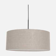 Suspension lin gris, abat-jour tambour Ø 50 cm sur monture noire, salle à manger | Sparkled Light