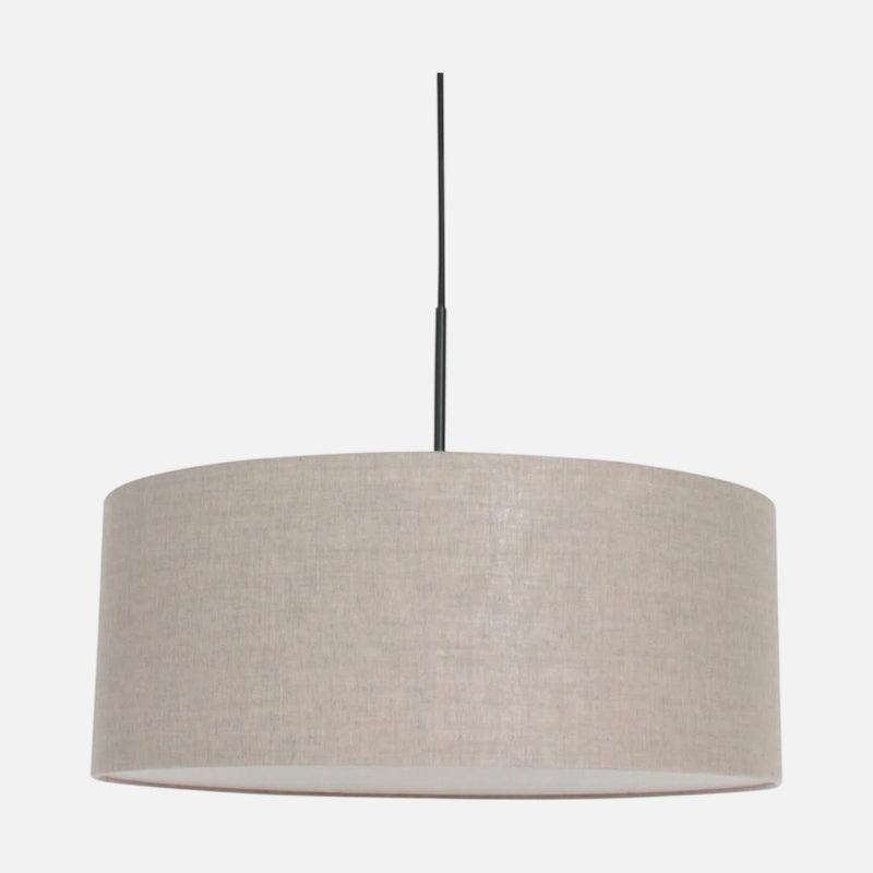 Suspension lin gris, abat-jour tambour Ø 50 cm sur monture noire, salle à manger | Sparkled Light