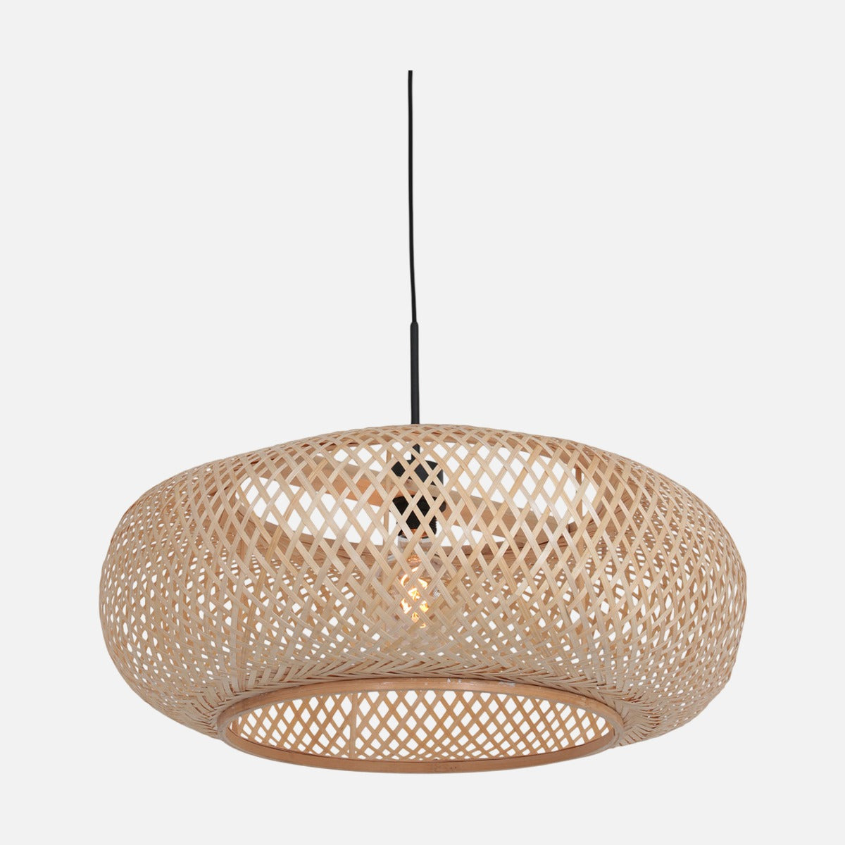 Suspension bambou naturel Maze, abat-jour rond tressé Ø 60 cm | Designix
